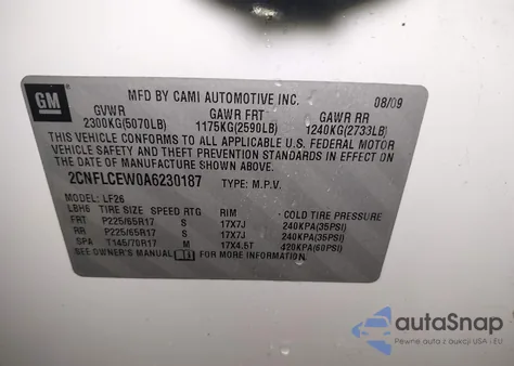 2010 Chevrolet Equinox Ls z USA, uszkodzony, nr VIN 2CNFLCEW0A6230187